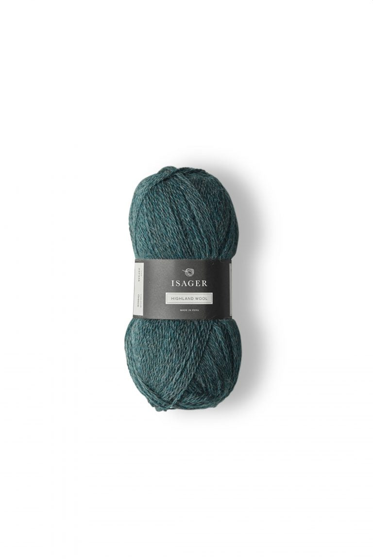 Dark teal ball of Isager Highland Wool yarn. 