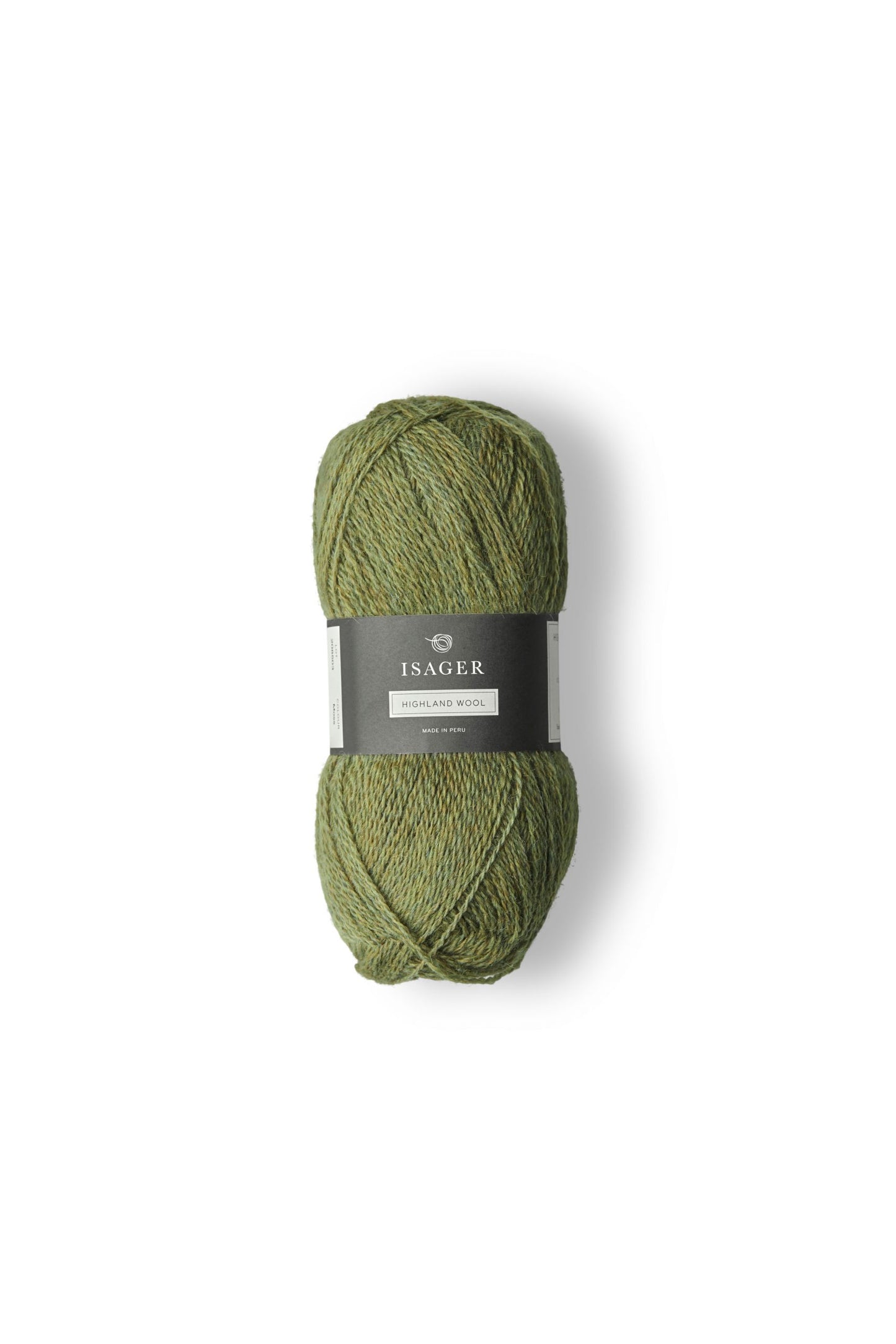 Green ball of Isager Highland Wool yarn. 