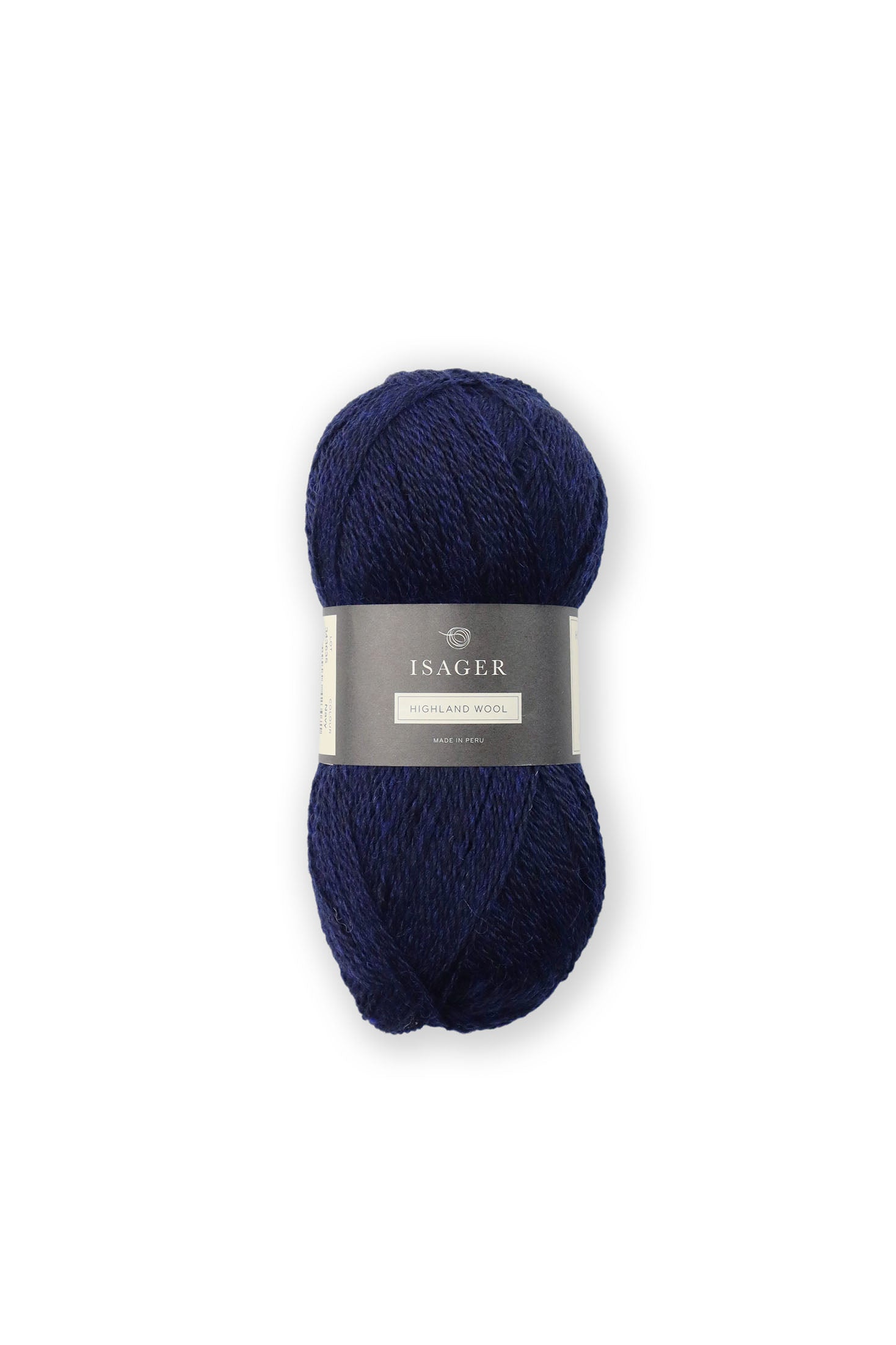 Navy blue ball of Isager Highland Wool yarn. 