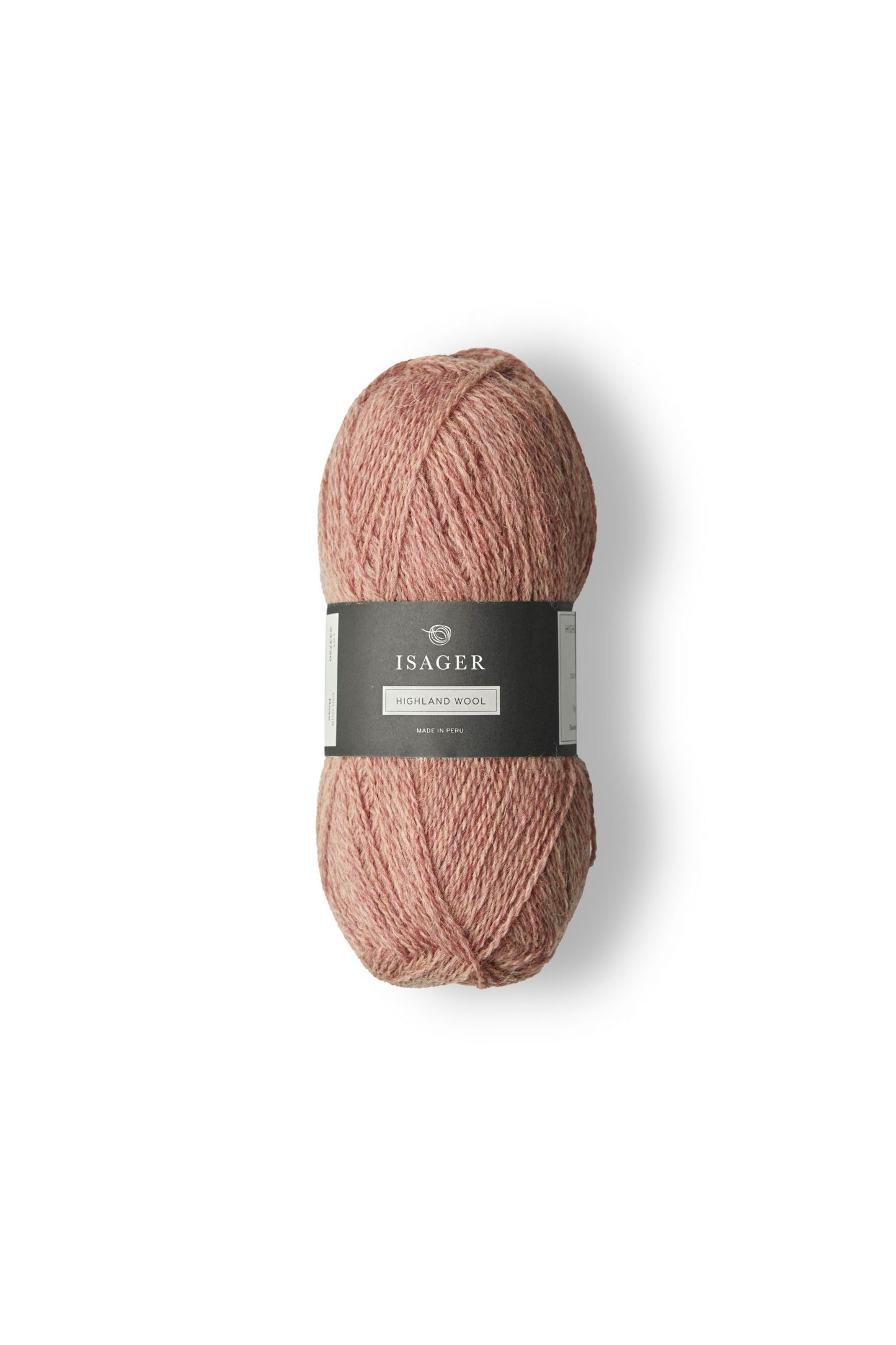 Light pink ball of Isager Highland Wool yarn. 