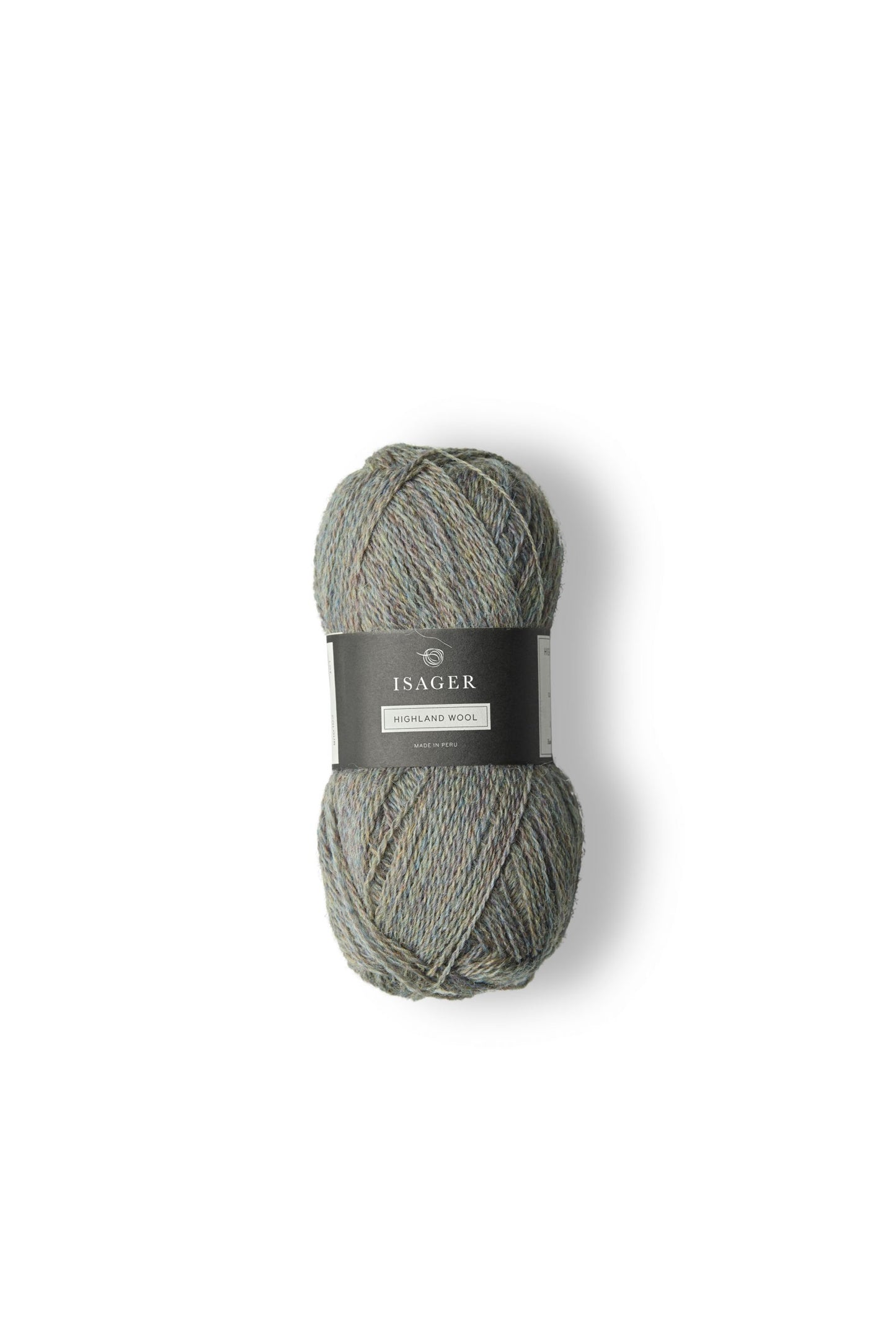 Gray blue ball of Isager Highland Wool yarn. 