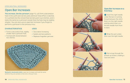 Excerpt of page 14 in Increase/Decrease book by Judith Durant, on the topic of open bar increases with photo tutorial.