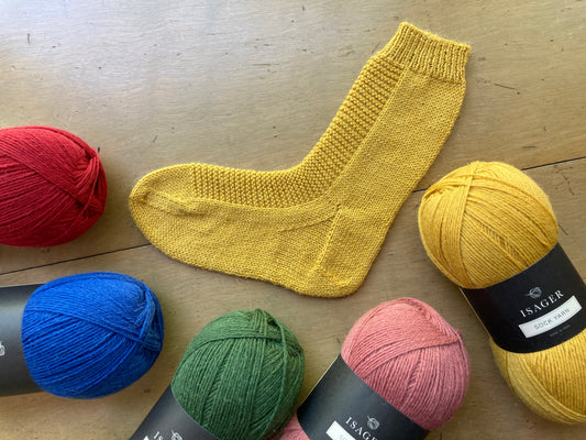 Isager Sock Yarn - Yellow sock - Hillsborough Yarn Shop