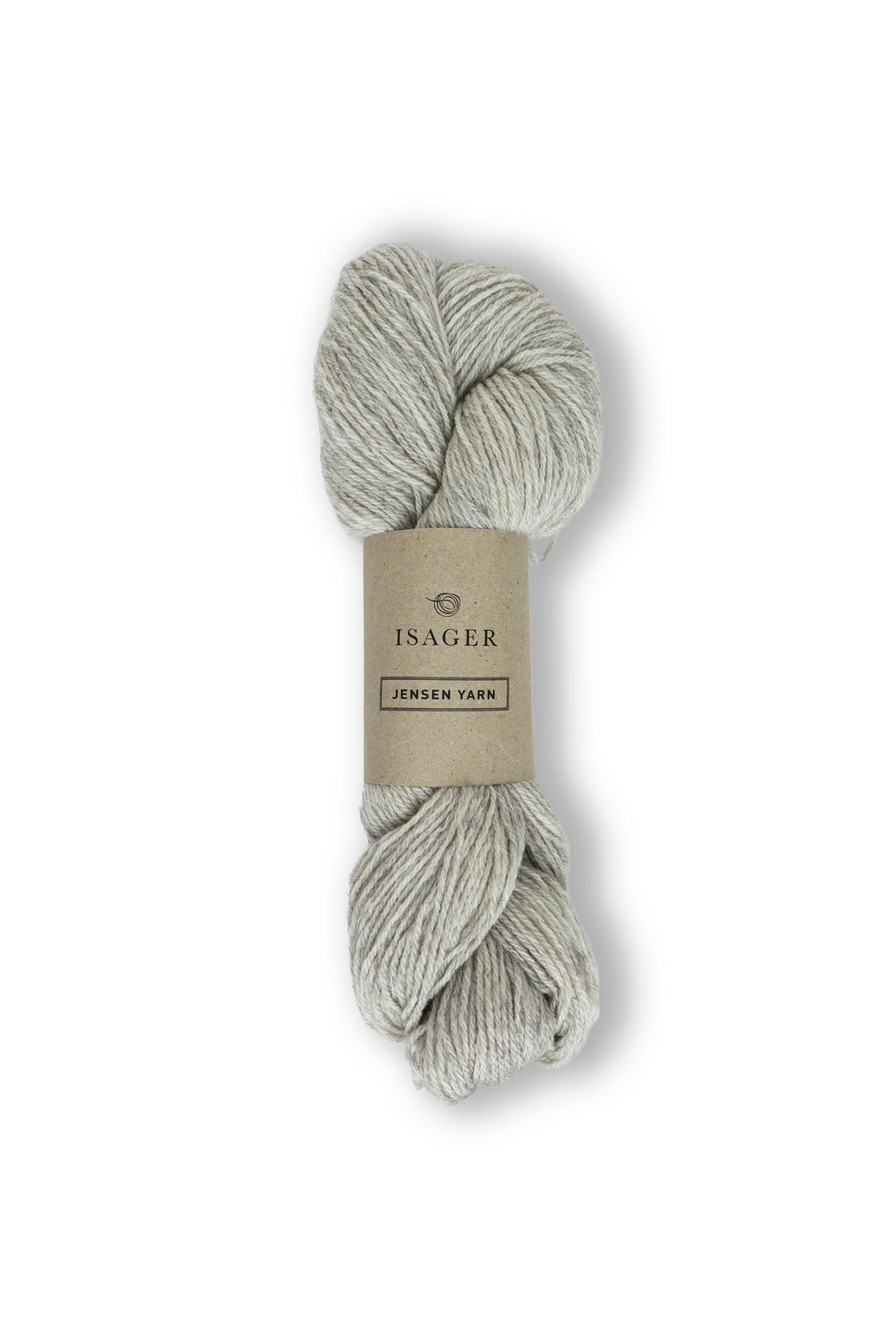 Light heathered gray skein of Isager Jensen yarn in color 0s - Hillsborough Yarn Shop, NC, USA. 