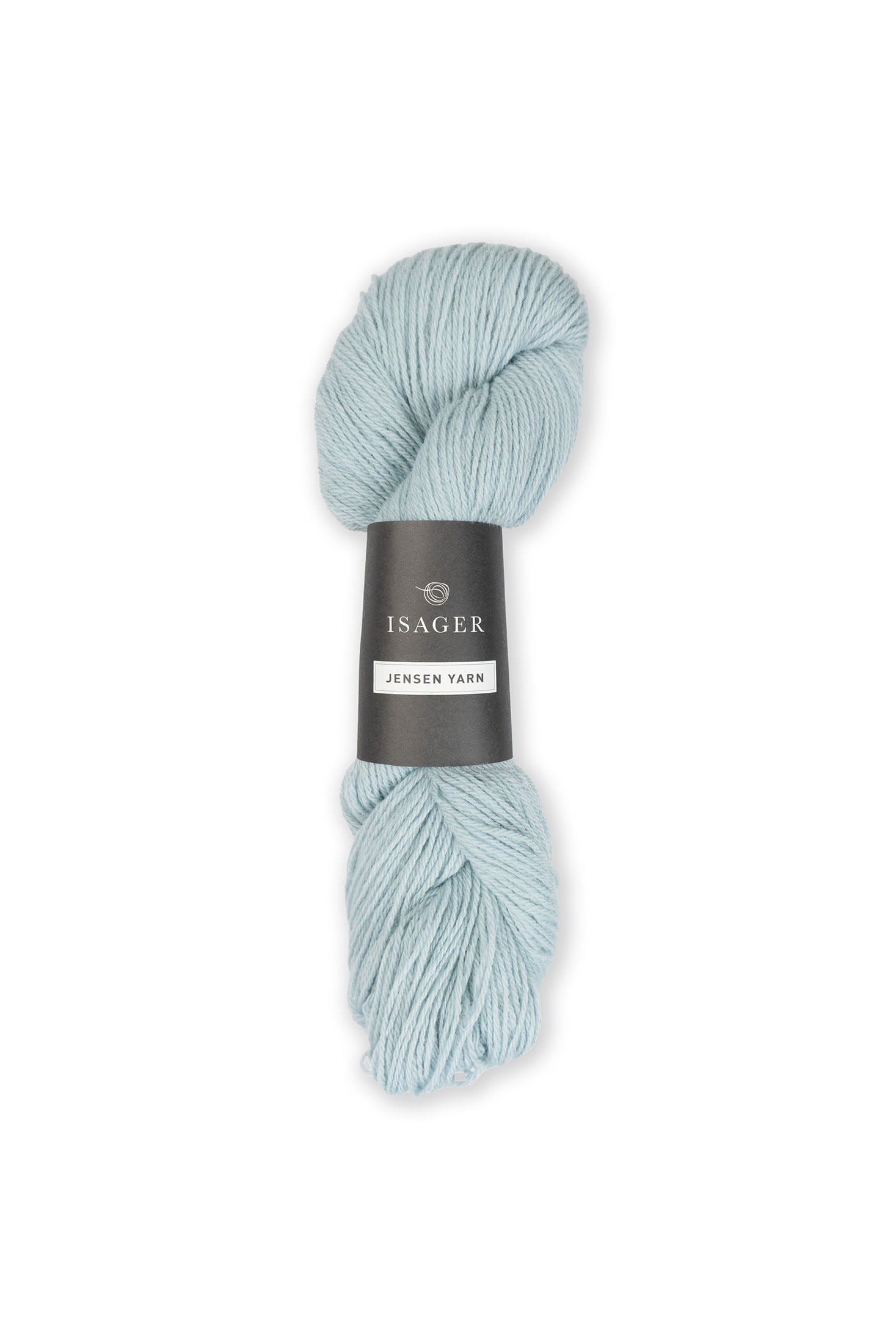 Light blue skein of Isager Jensen yarn in color 10 - Hillsborough Yarn Shop, NC, USA. 