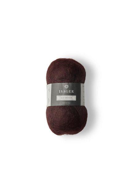 Isager Silk Mohair in color 36, a deep red wine.