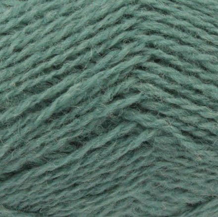 Slightly heathered muted and cool-toned green, Jamieson's Shetland Spindrift yarn in Eucalyptus.