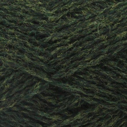 Heathered dark green with yellow flecks - Jamieson's Shetland Spindrift yarn in Pine.