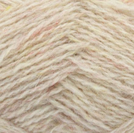 Warm cream and shell-pink heathered yarn - Jamieson's Shetland Spindrift in Sand.