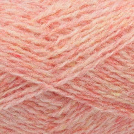 Heathered light pink with coral and yellow flecks - Jamieson's Shetland Spindrift yarn in Sunglow.