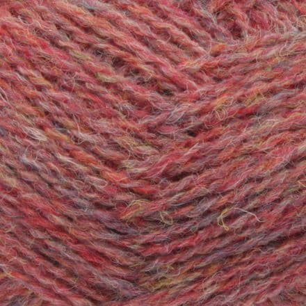 Heathered, warm coral with pink with yellow flecks - Jamieson's Shetland Spindrift yarn in Sunset.