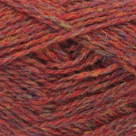 Heathered, warm orange-red with yellow and purple flecks - Jamieson's Shetland Spindrift yarn in Paprika.