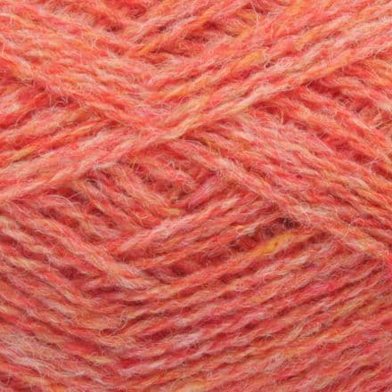 Heathered, bright coral pink with orange flecks - Jamieson's Shetland Spindrift yarn in Flame.