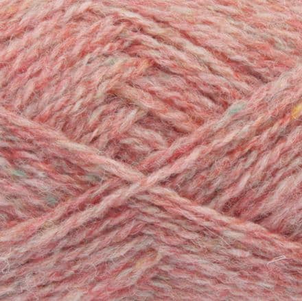 Warm pink and coral heathered yarn - Jamieson's Shetland Spindrift in Salmon.