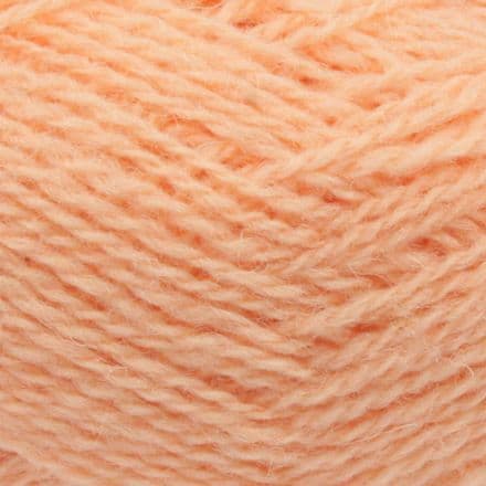 Slightly heathered, warm pastel orange - Jamieson's Shetland Spindrift yarn in Apricot.