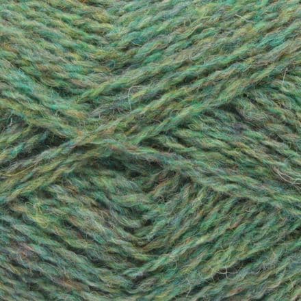 Light green and brown heathered yarn - Jamieson's Shetland Spindrift in color Moorgrass.