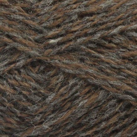 Warm brown and medium-gray heathered yarn - Jamieson's Shetland Spindrift in Moorit Shaela.