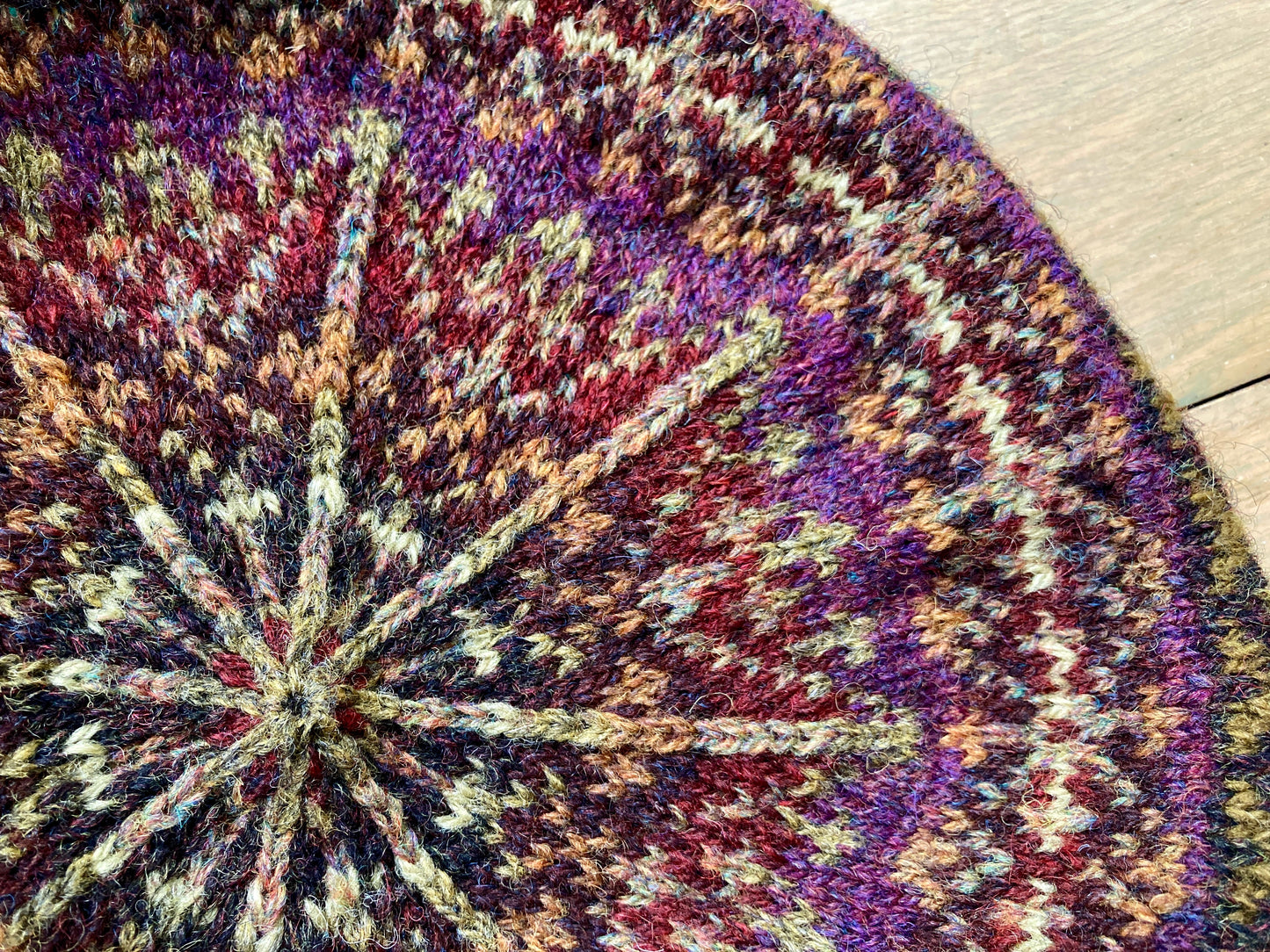 Sample knit colorwork hat with large star motif, knit in Jamieson's Shetland Spindrift yarn.