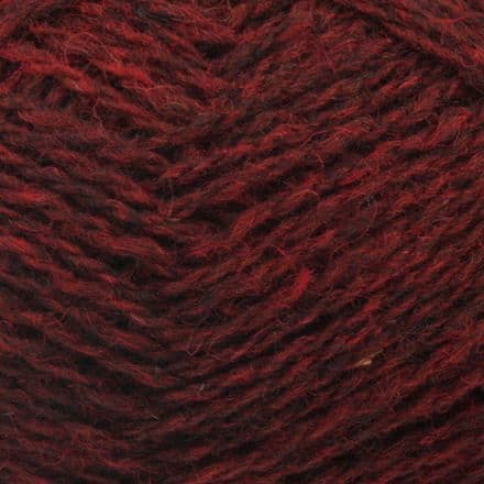 Heathered crimson with pops of red and black - Jamieson's Shetland Spindrift yarn in Sunrise.