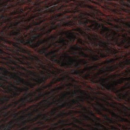 Heathered dark red with flecks of almost-black green - Jamieson's Shetland Spindrift yarn in Peat.