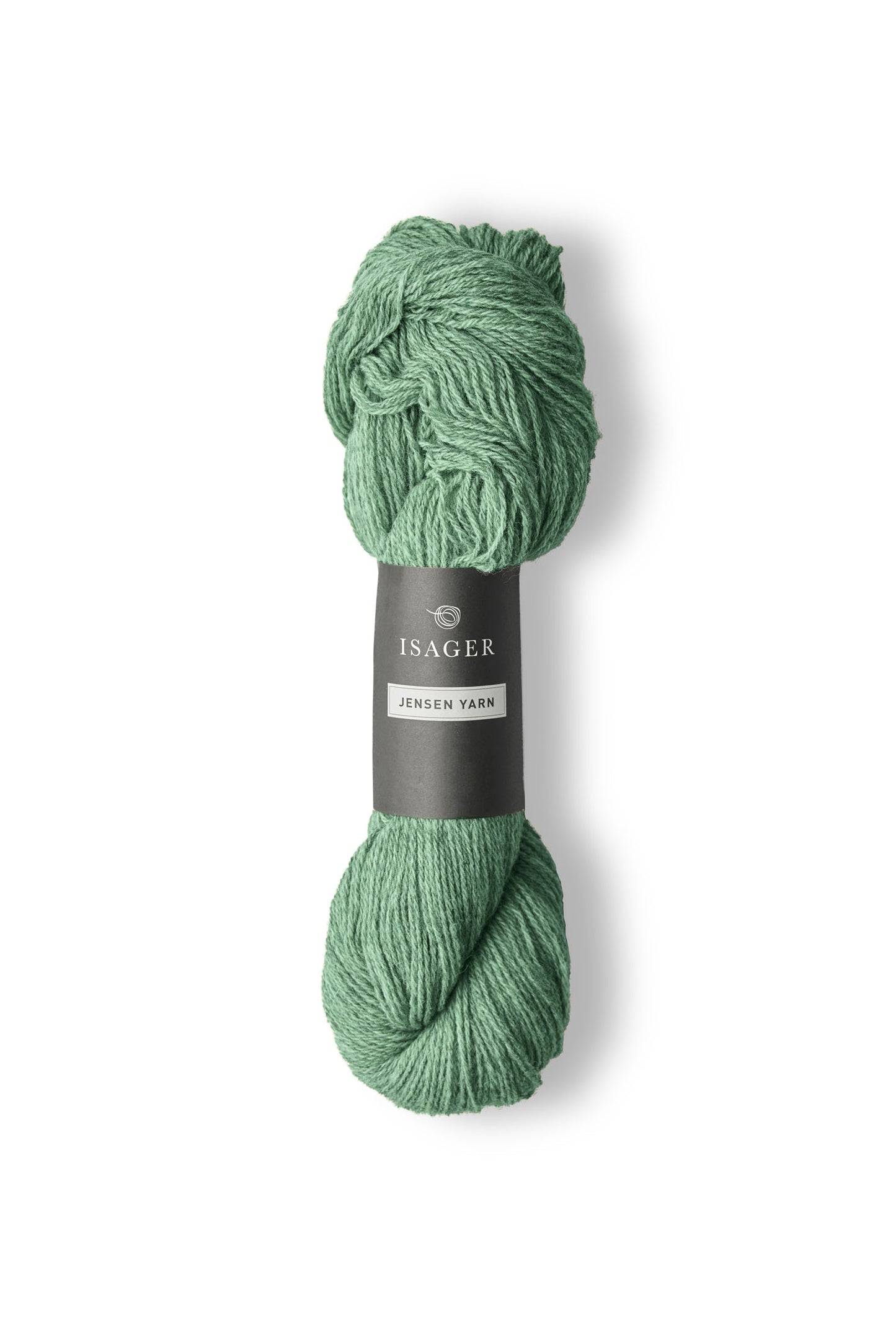 Heathered mint green skein of Isager Jensen yarn. 