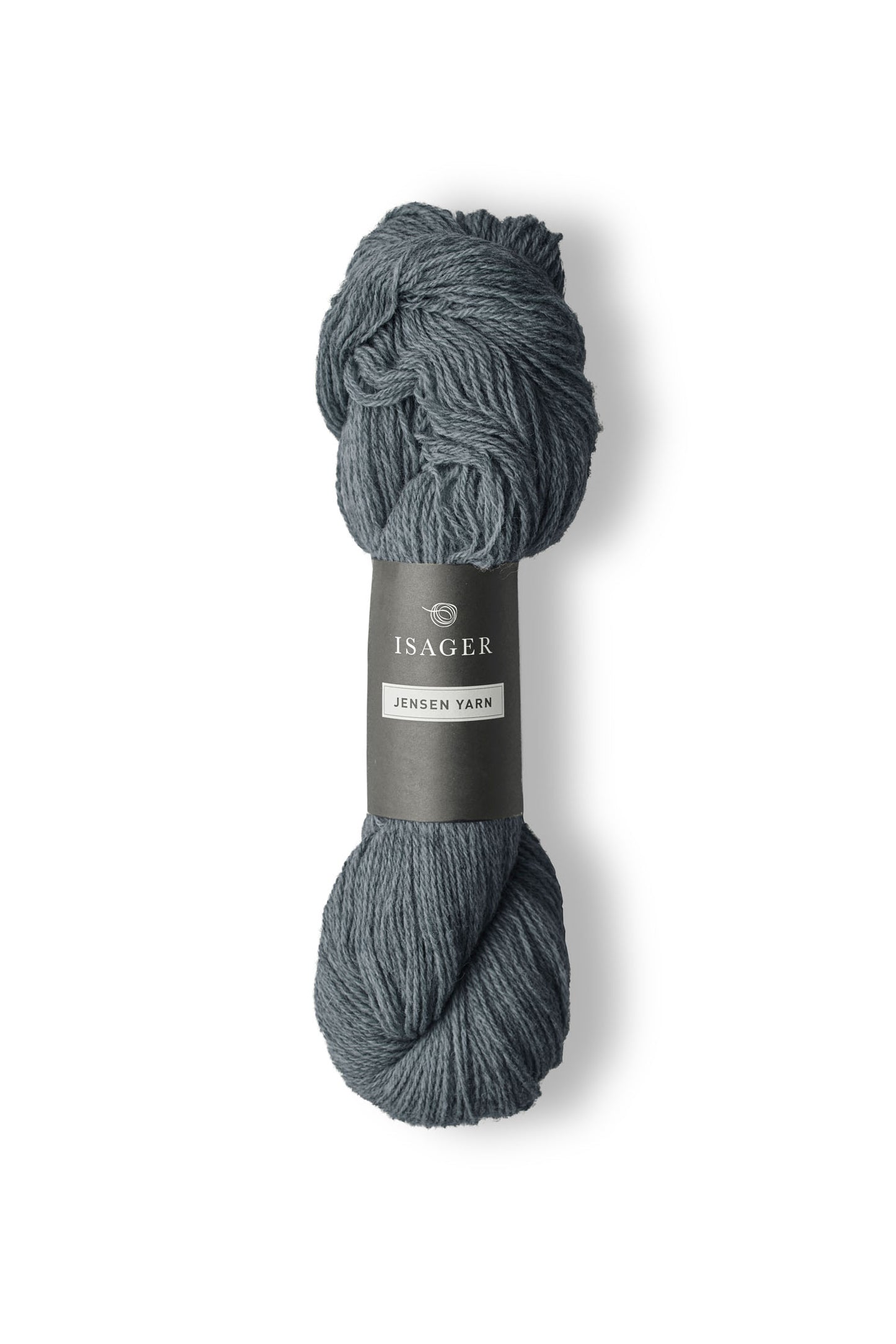 Blue gray skein of Isager Jensen yarn. 