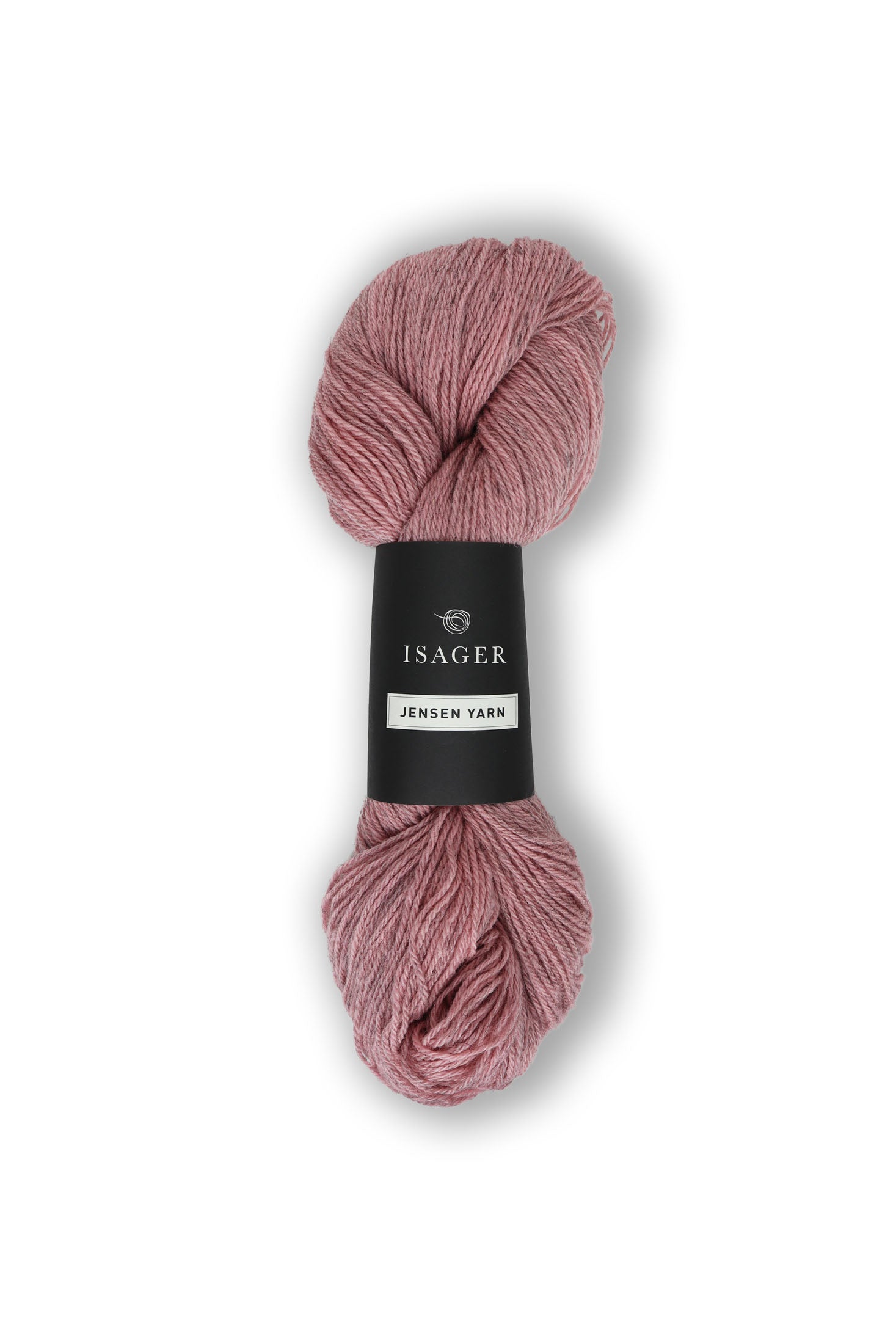 Medium heathered pink skein of Isager Jensen yarn. 