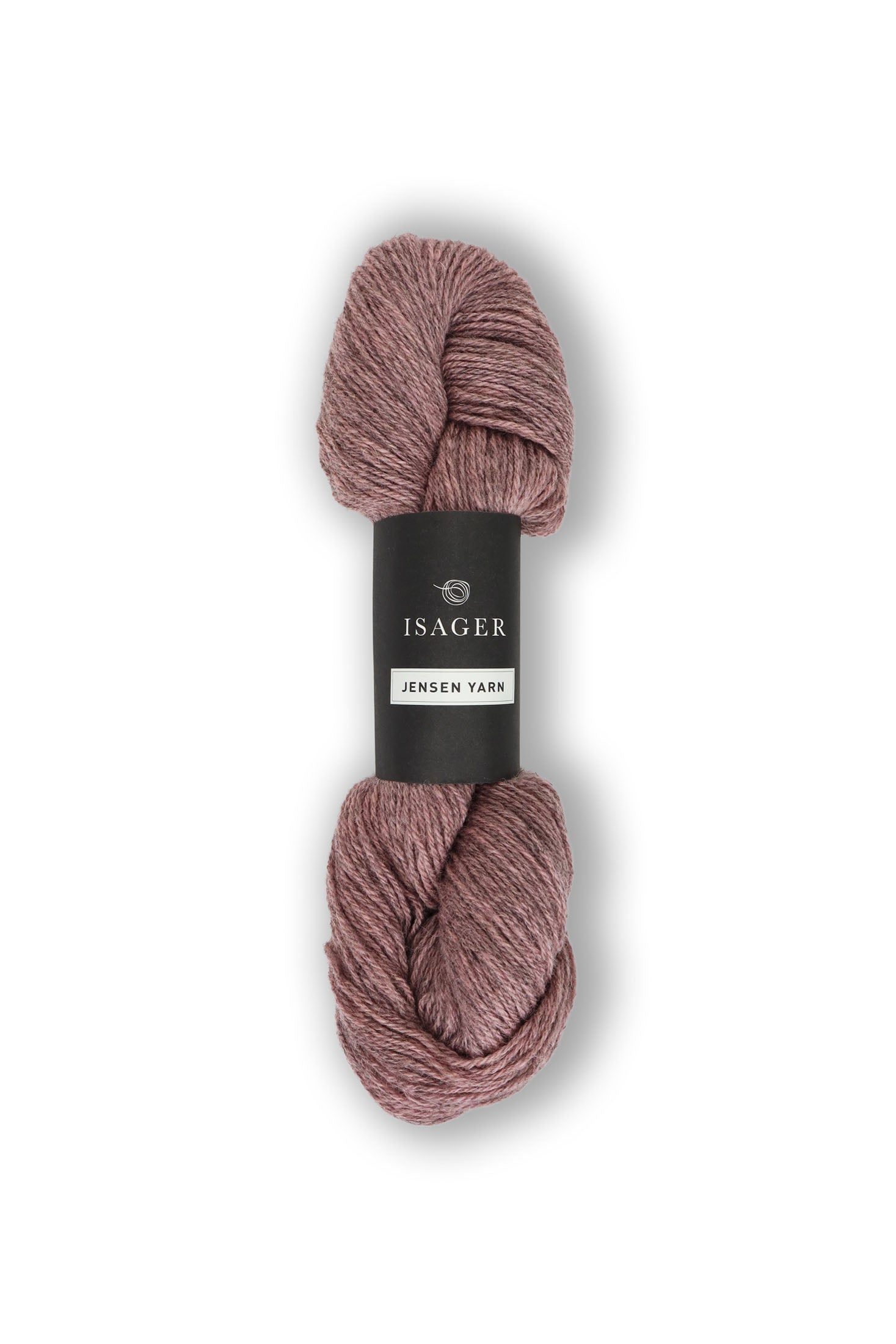 Medium heathered pink gray skein of Isager Jensen yarn. 