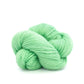 Close-up of a skein of pastel green Perennial yarn by Kelbourne Woolens, for sale at Hillsborough Yarn Shop, NC, USA.