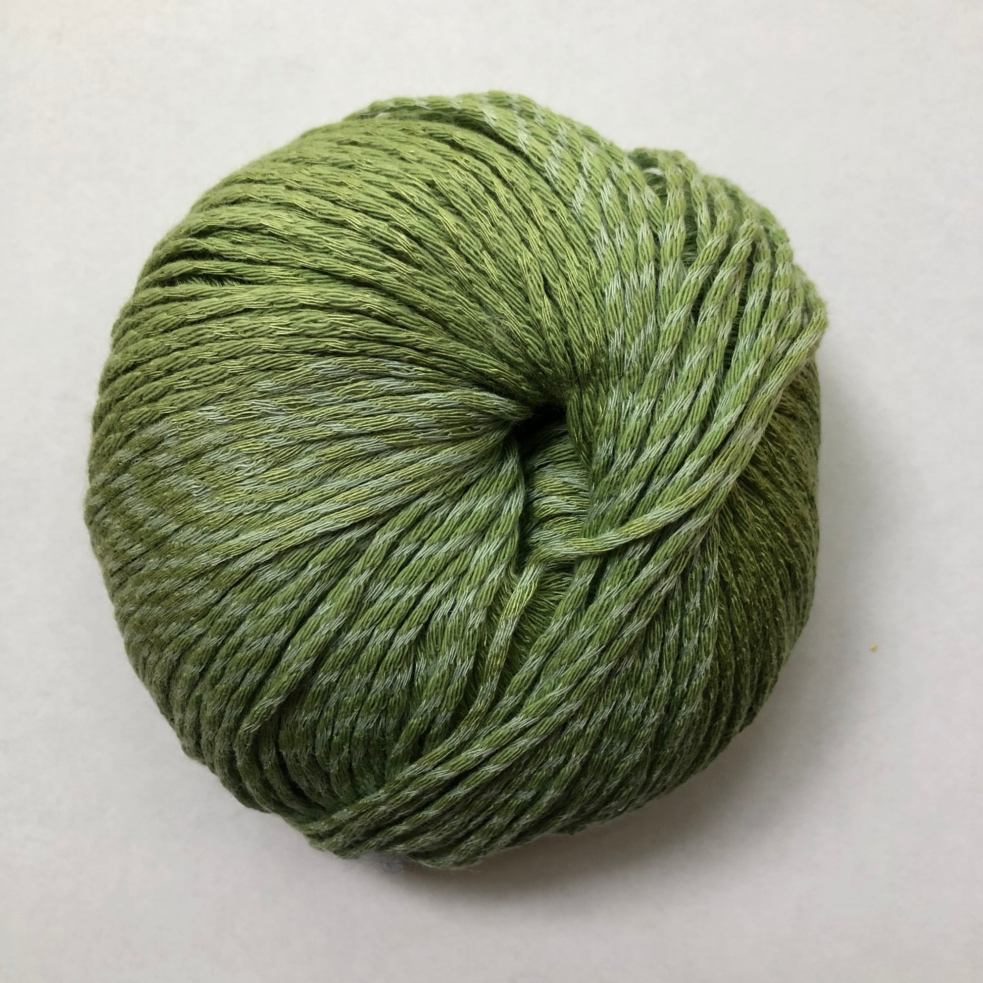 Ball of Lana Grossa Biosoja yarn in green. 