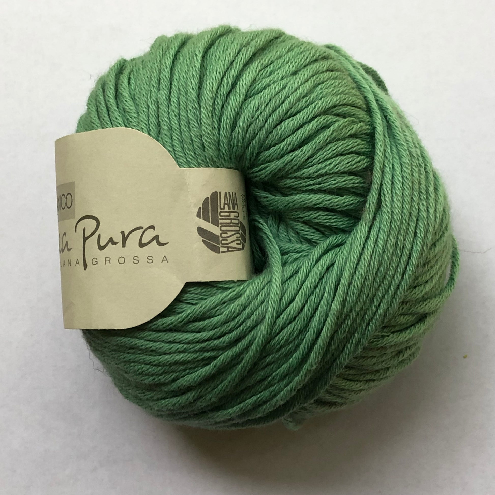 Ball of Lana Grossa Organico yarn in green