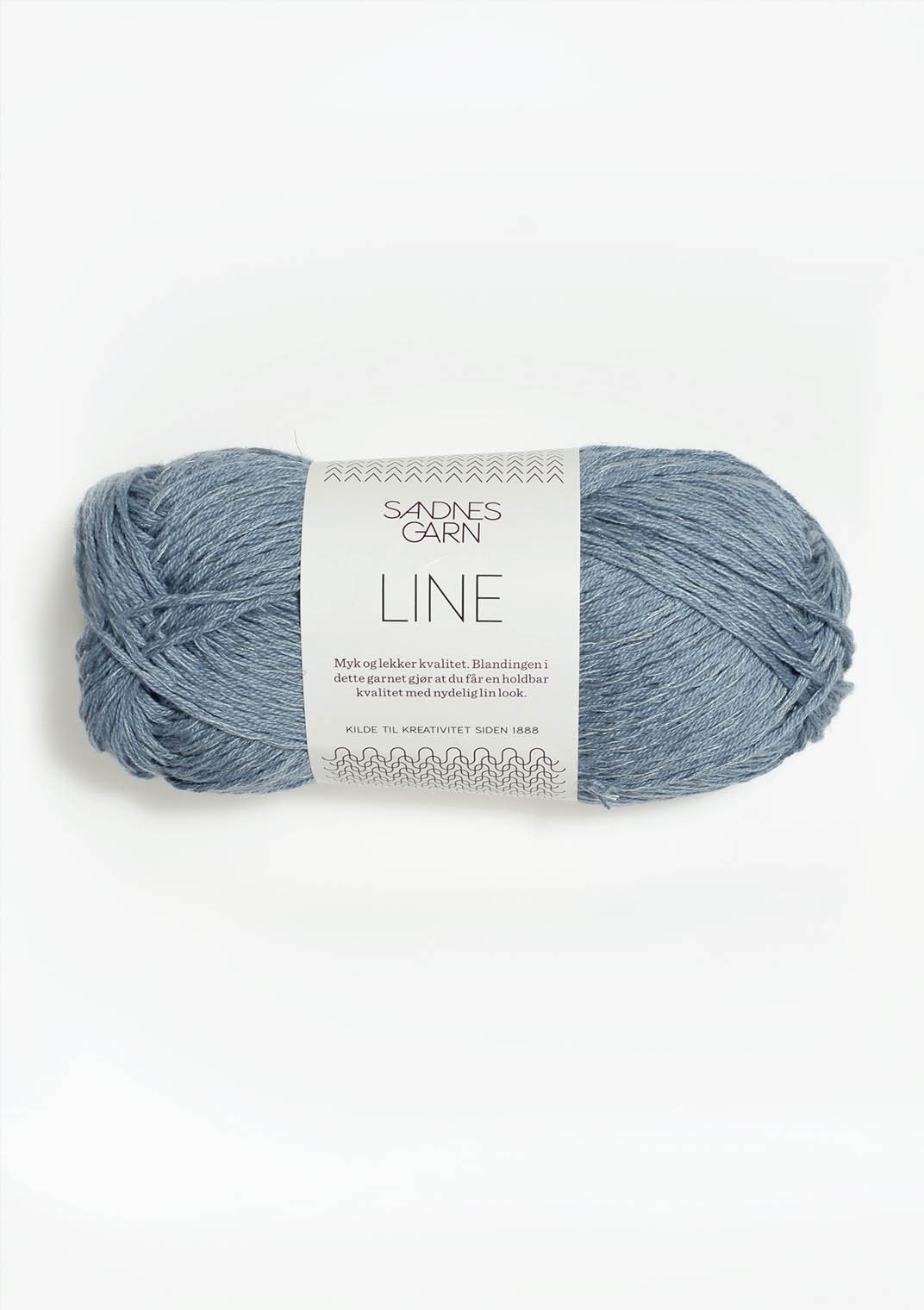 Light blue ball of Sandnes Garn Line yarn. 