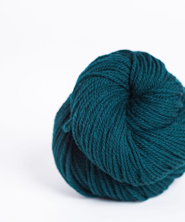 Skein of dark blue green Brooklyn Tweed Arbor yarn in color Treehouse - Hillsborough Yarn Shop - Hillsborough, NC, USA