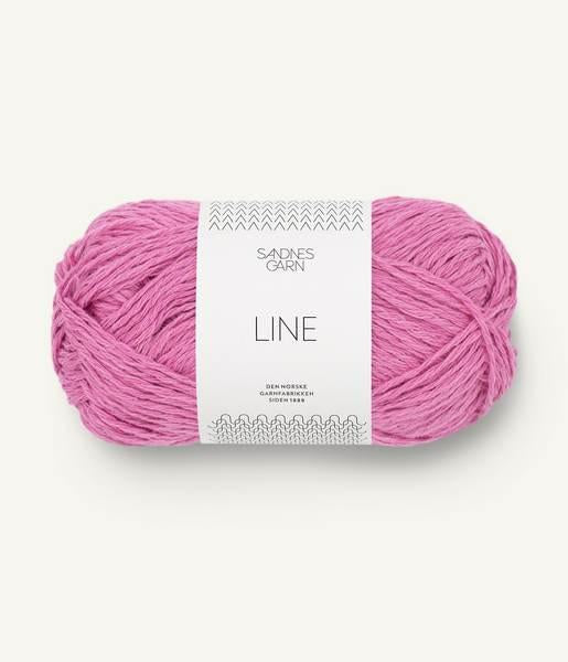 Bright pink ball of Sandnes Garn Line yarn. 