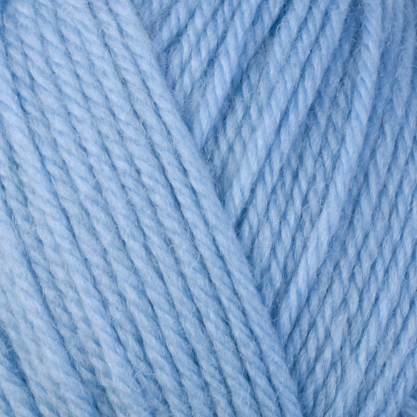 Close up on sky blue ball of Berroco Ultra Wool yarn.