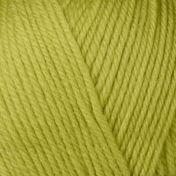 Close up on neon green ball of Berroco Ultra Wool yarn.