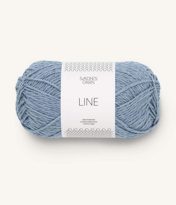 Light blue ball of Sandnes Garn Line yarn. 