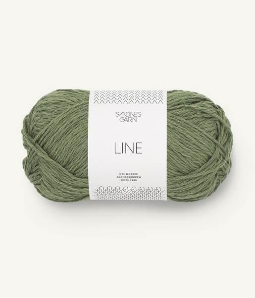 Olive green ball of Sandnes Garn Line yarn. 