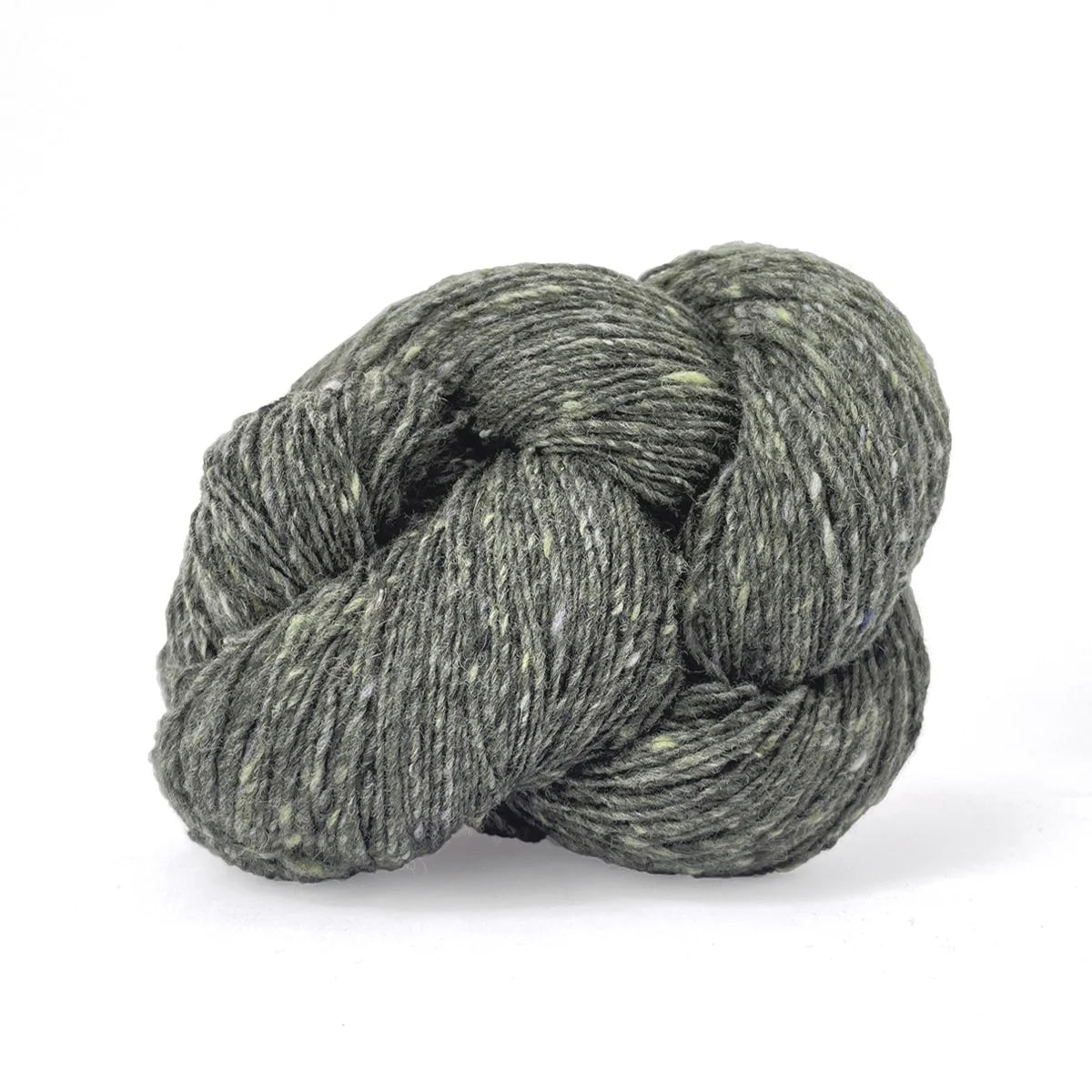 Skein of sage green tweed Kelbourne Woolens Cricket yarn. 