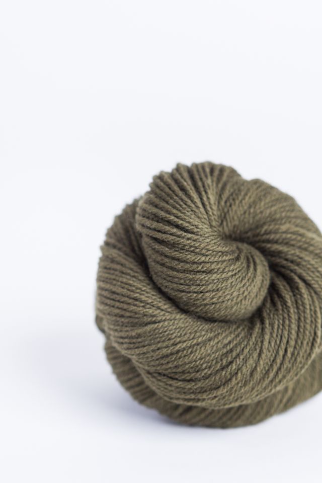 Skein of khaki green Brooklyn Tweed Arbor yarn  in color Parka - Hillsborough Yarn Shop - Hillsborough, NC, USA