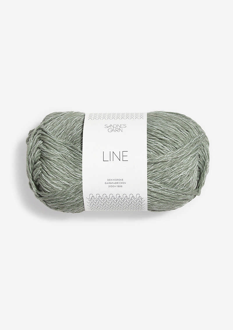 Gray green ball of Sandnes Garn Line yarn. 