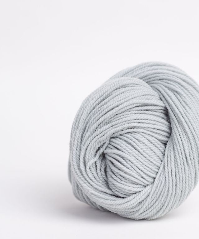 Skein of light silver gray Brooklyn Tweed Arbor yarn in color Norway - Hillsborough Yarn Shop - Hillsborough, NC, USA