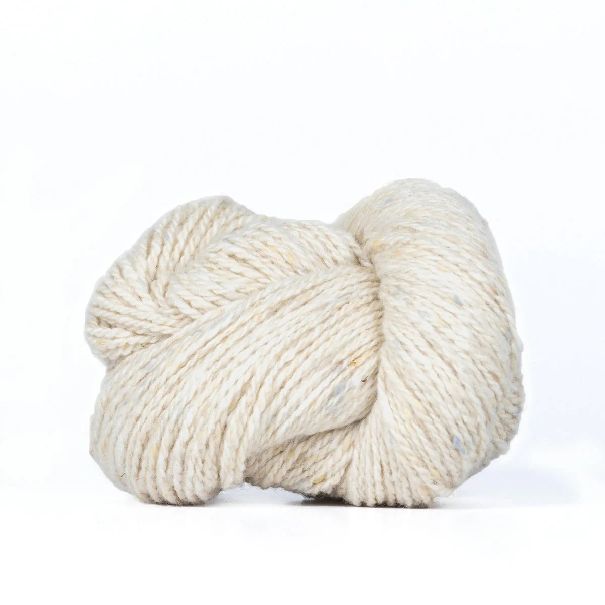 Skein of natural white Kelbourne Woolens Lucky Tweed yarn. 