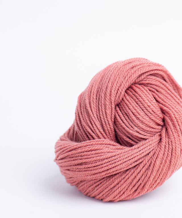 Skein of warm pink Brooklyn Tweed Arbor yarn in color Mesa - Hillsborough Yarn Shop - Hillsborough, NC, USA