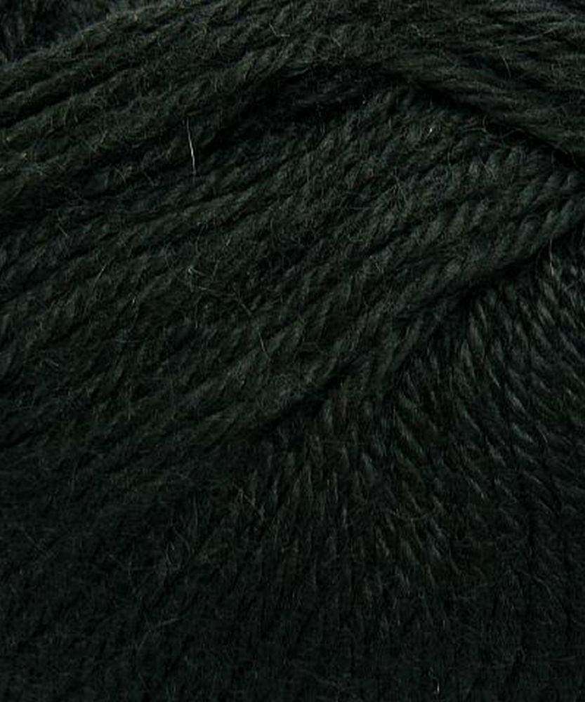 Close up on a black ball of Plymouth Baby Alpaca DK yarn.