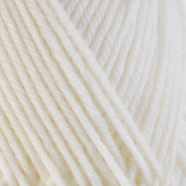 Close up on white ball of Berroco Ultra Wool yarn.