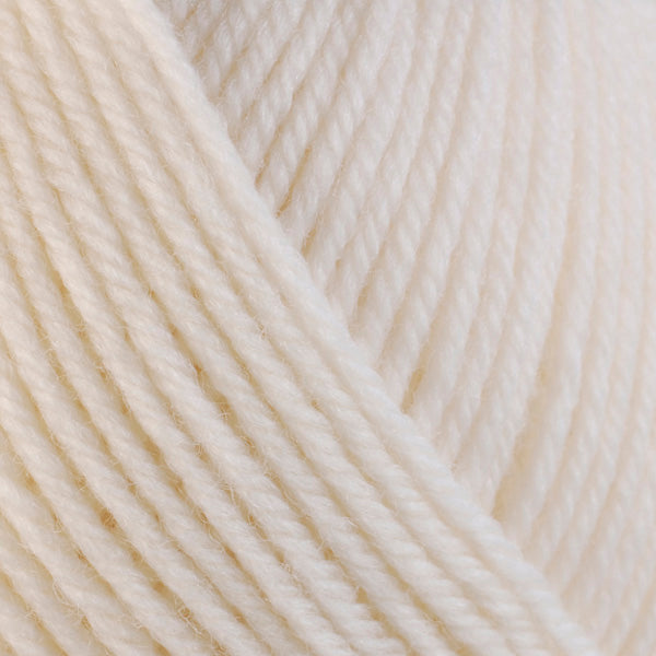 Close up on ivory ball of Berroco Ultra Wool yarn.