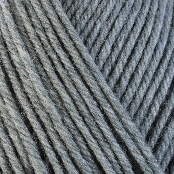 Close up on medium gray  ball of Berroco Ultra Wool yarn.