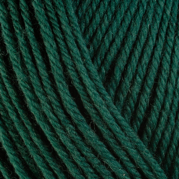 Close up on dark green ball of Berroco Ultra Wool yarn.