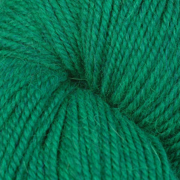 Close up on emerald green skein of Berroco Ultra Alpaca yarn.